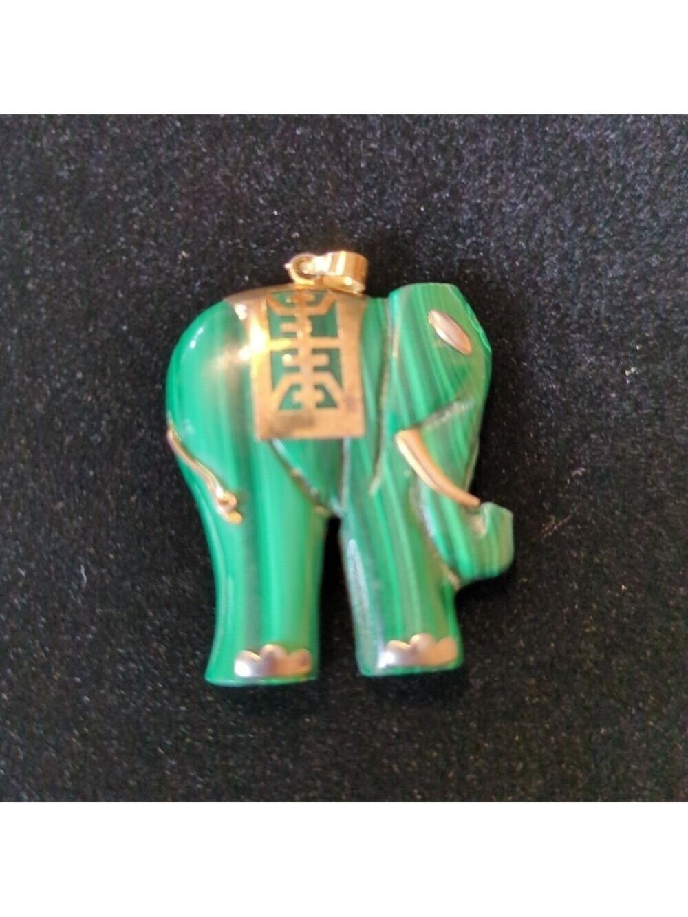 14kt Yellow Gold Plated And‎ Malachite Elephant Pendant